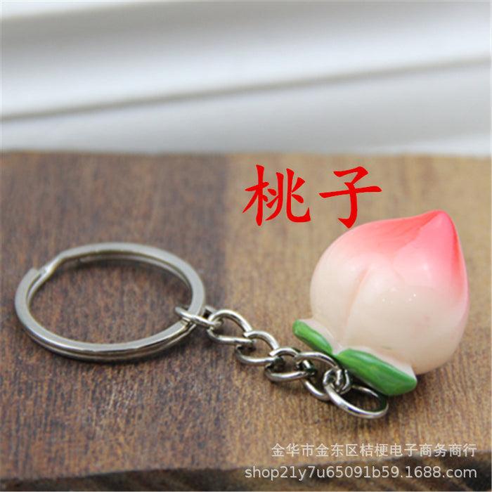 Wholesale Creative Resin Fruit Keychain Simulated Strawberry Grape Pomegranate Watermelon MOQ≥10