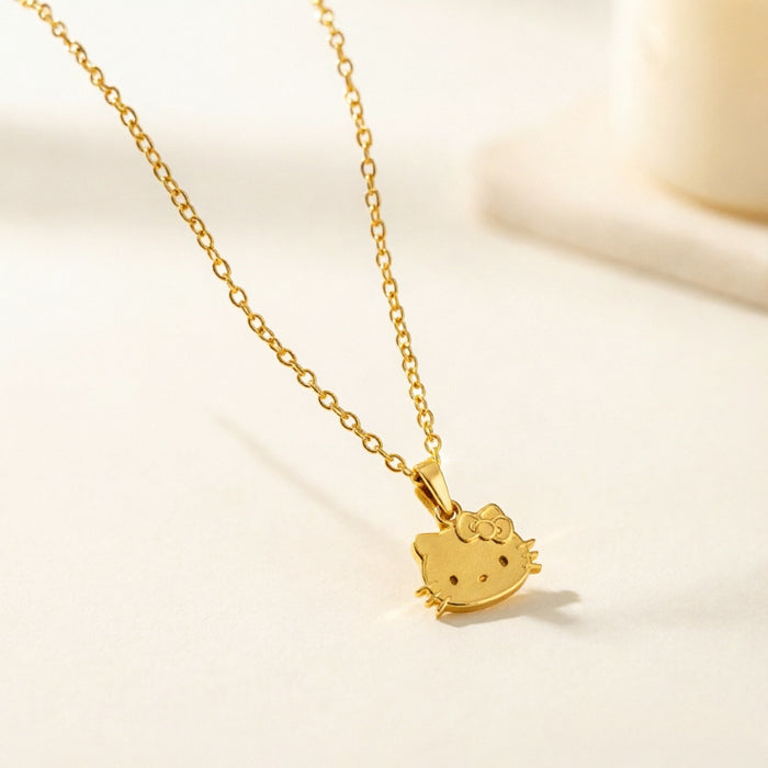 Wholesale Titanium Steel Gold Cat Pendant Necklace Trendy Fashion Jewelry Accessory Casual Gift Boutique Resale