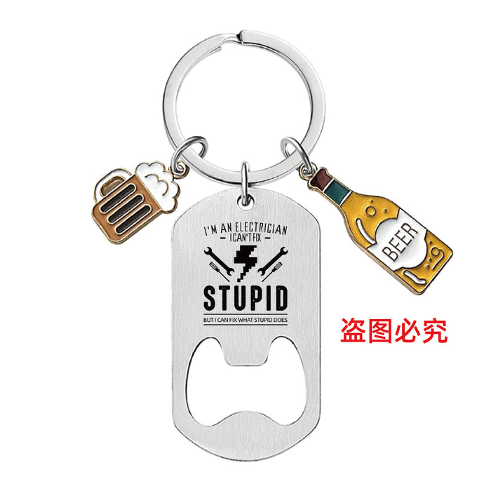 Wholesale Bottle Opener Wine Glass Father's Day Stainless Steel Keychain JDC-KC-GangGu051