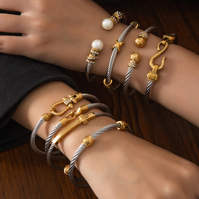 Wholesale steel wire rope gold bracelet