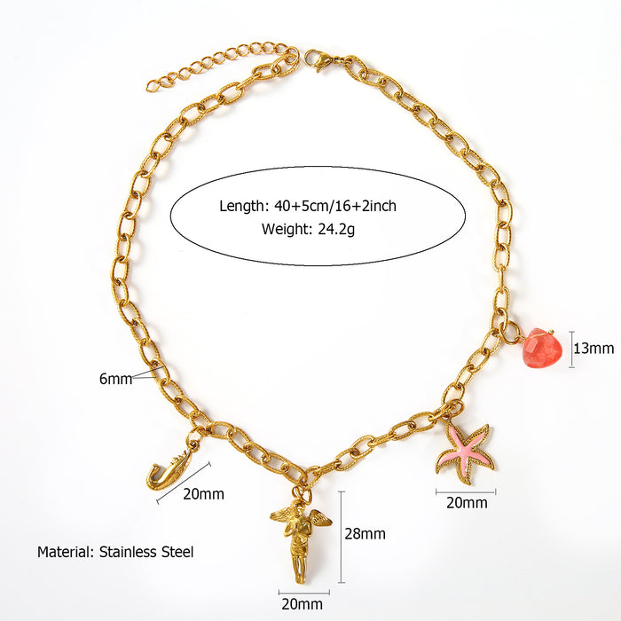 Wholesale Fashionable ocean style shell necklace paired with personalized stainless steel starfish shrimp pendant wholesale