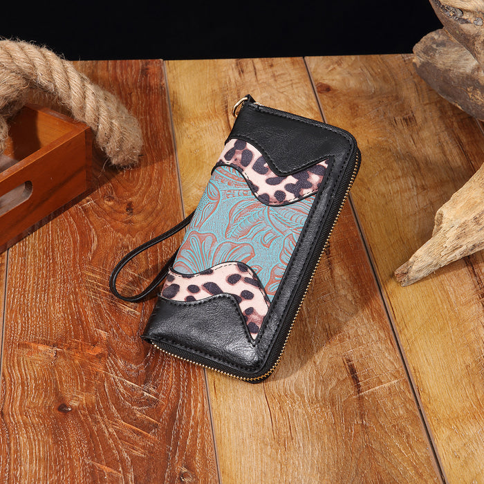 Wholesale Vintage leather carving embossed bohemian style ladies hand-held wallet card holder purse