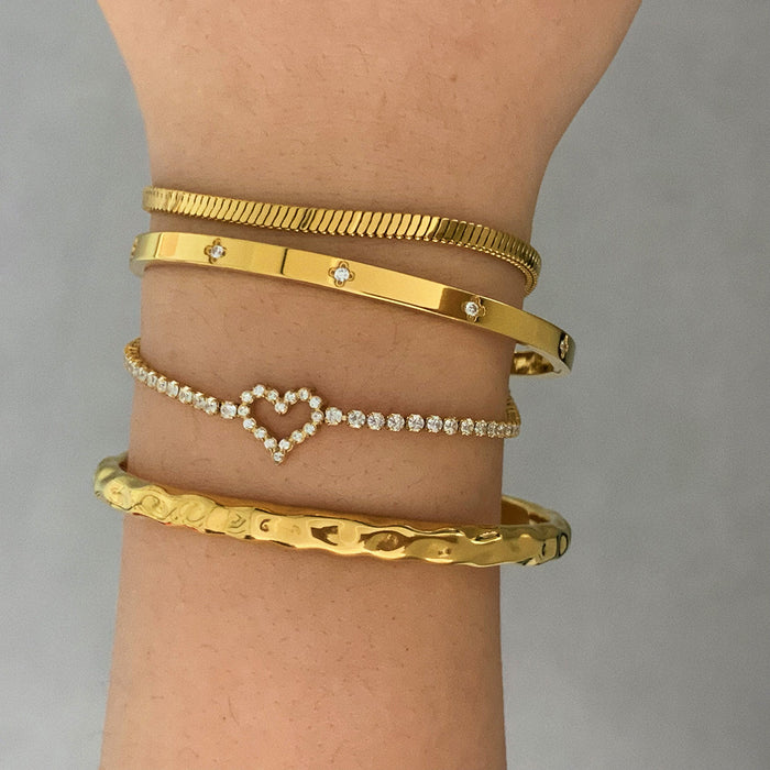 Wholesale Fashion Heart Shaped Irregular Texture Stackable Bracelet Set Stainless Steel Electroplated Women S Jewelry Accessory Everyday Wear