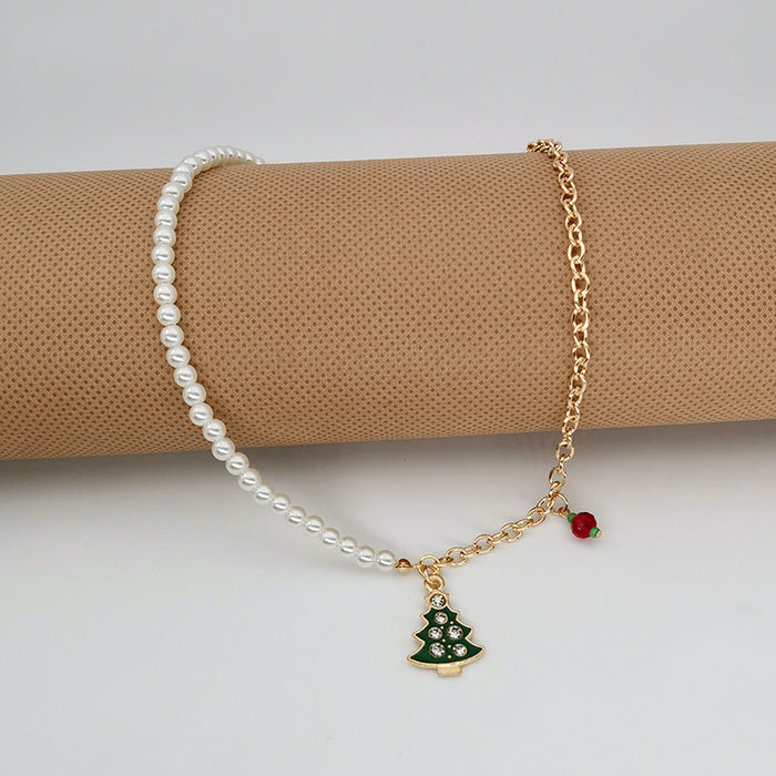 Wholesale Christmas Necklace Alloy Dripping Oil  Snowflake Bell Pearl Christmas Necklace