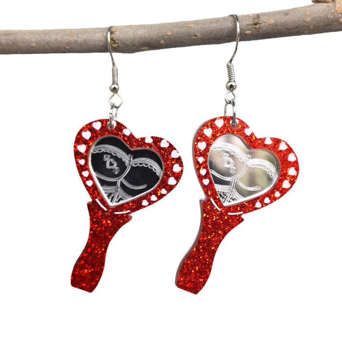 Wholesale  heart carved makeup mirror acrylic earrings creative fashion personality mirror earrings