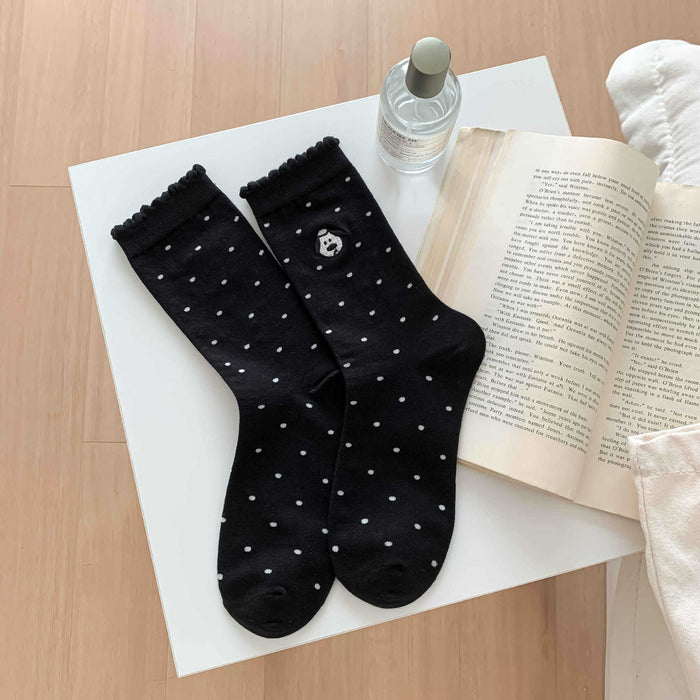Wholesale Embroidery puppy polka dot socks pile socks combed cotton