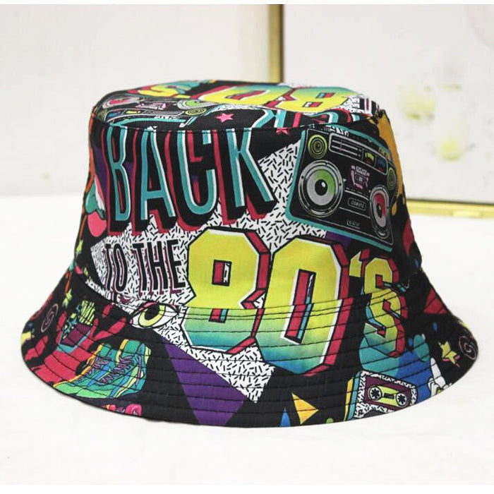 Wholesale geometric graffiti retro fisherman hat printed double-sided all-match basin hat outdoor sun hat