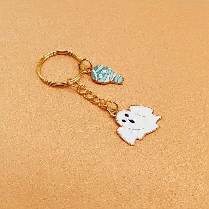 Wholesale Halloween Cartoon Cute Black and White Small Ghost Alloy Keychain JDC-KC-TYS014