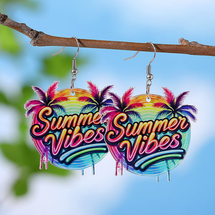 Wholesale Holiday Style Colorful Tropical Palm Tree nut Tree Sun Acrylic Pendant Earrings Beach Earrings