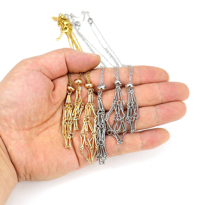 Wholesale DIY Adjustable Stainless Steel Metal Bamboo Mesh Bag Necklace Weaving Pendant N699 JDC-PT-HXu001