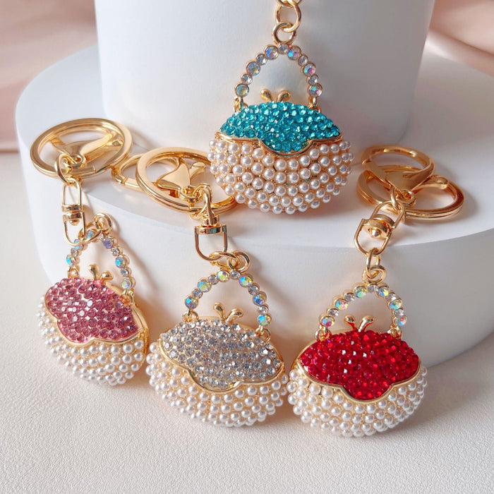 Wholesale Metal Rhinestone Pearl Handbag Keychain JDC-KC-ZhanLun001