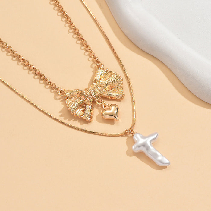 Wholesale Jewelry Personalized Bowknot Love Shaped Pearl Pendant Necklace