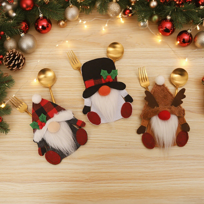 Wholesale Christmas decorations dwarf knife and fork set Old man tableware set doll knife and fork bag kitchen dress props