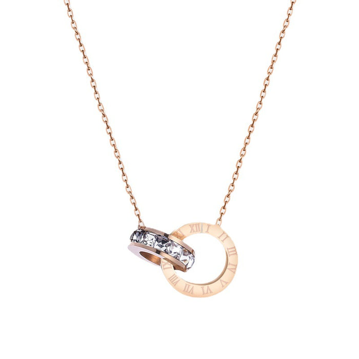 Wholesale Small niche design, dual ring full body titanium steel necklace, versatile and colorfast, simple collarbone chain accessory