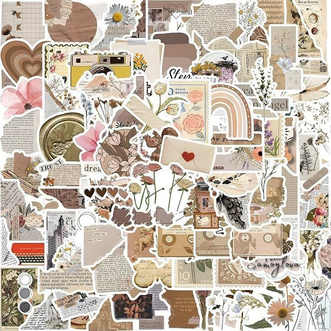 Wholesale 120pcs Vintage stickers waterproof scrapbook aesthetic stickers water bottle brochure stickers