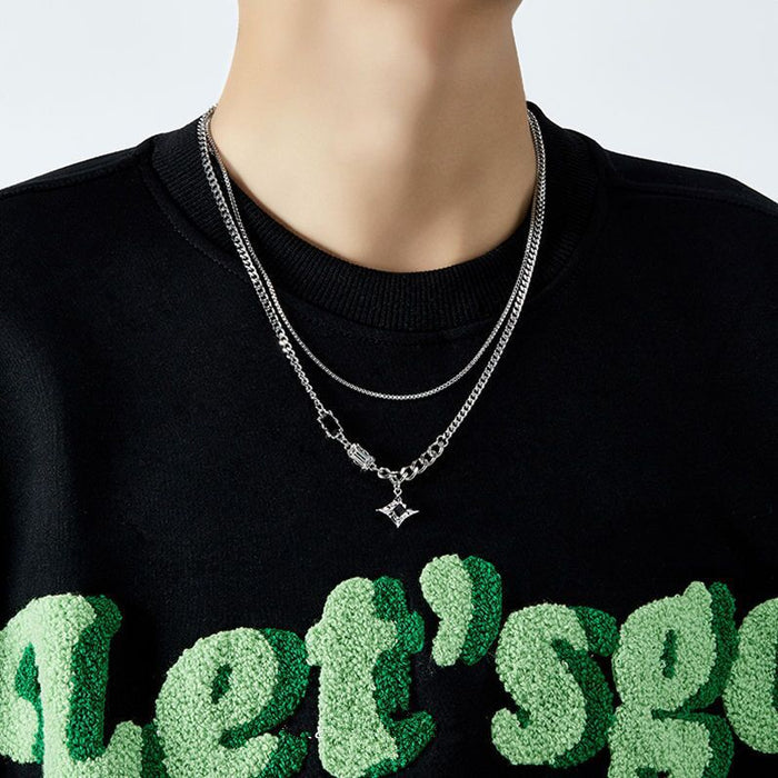 Wholesale Double layer necklace men's sweater chain light luxury design men's and women's clavicle chain