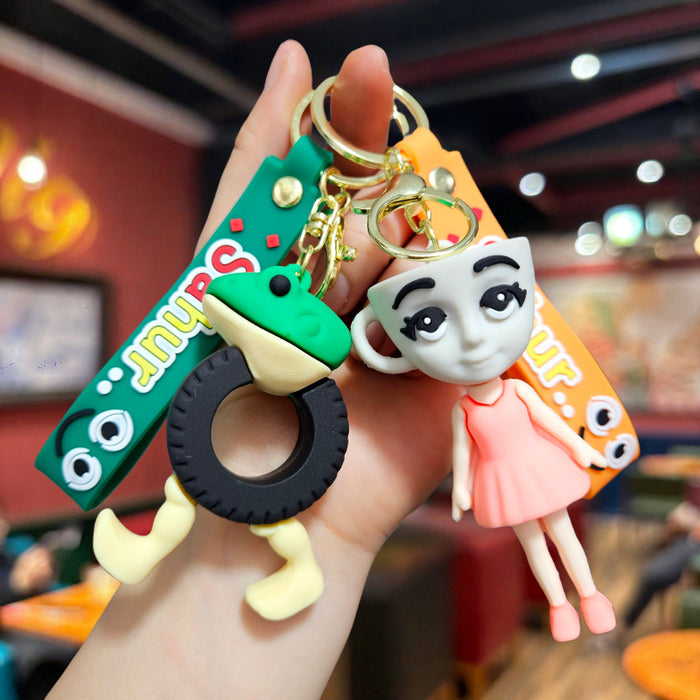 Wholesale Doll Keychain Mythical Beast Quirky Abstract Wooden Stick Man Shark Small Pendant