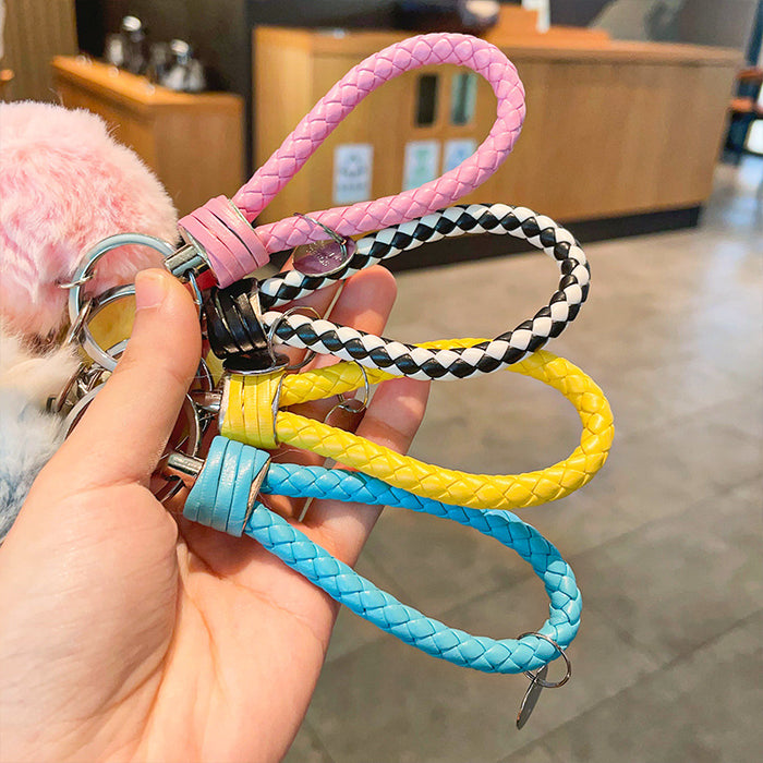 Wholesale Fur Ball Two-color Bell Leather Rope Keychain JDC-KC-YuanD003