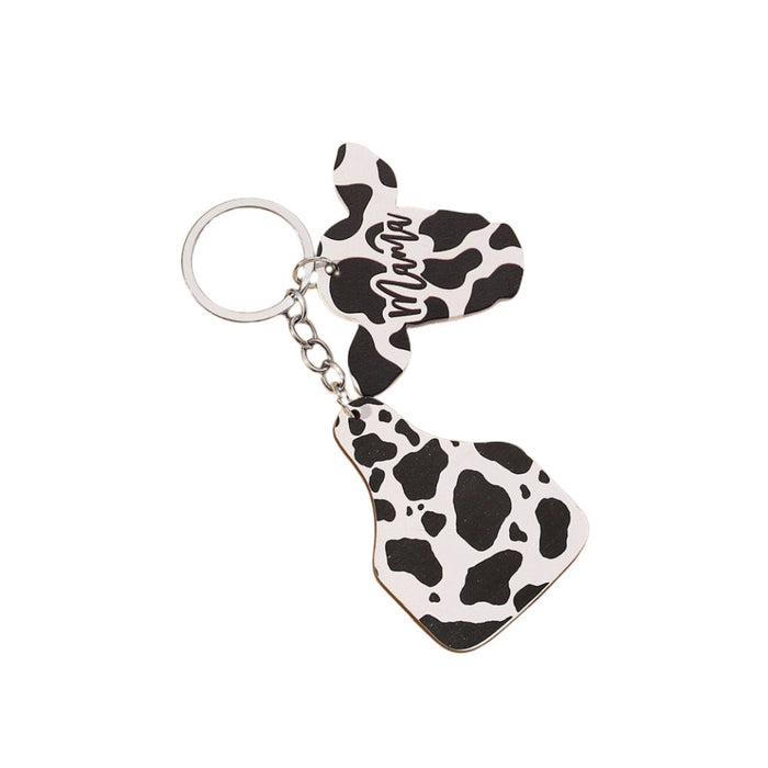 Wholesale MAMA Cow Pattern Cow Head Wooden Key Chain JDC-KC-RongR029