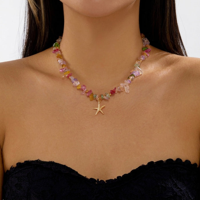 Wholesale Colorful Starfish Pendant Necklace Beach Vacation Style Casual Jewelry Accessory