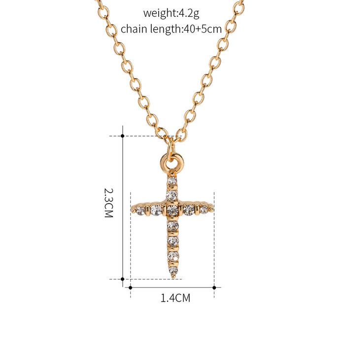 Wholesale Personalized jewelry with diamond studded alloy cross necklace, simple pendant