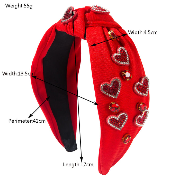Wholesale Valentine' s Day Knot Heart Accessory Rhinestone-Studded Wide Headband
