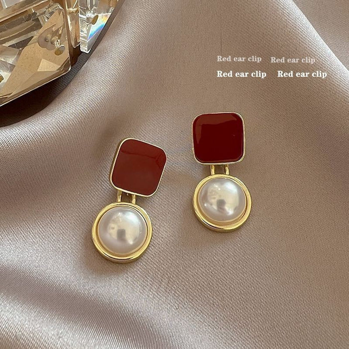 Wholesale Square blue drop oil pearl earrings are fashionable, high-end, elegant, geometric earrings are fashionable and atmospheric