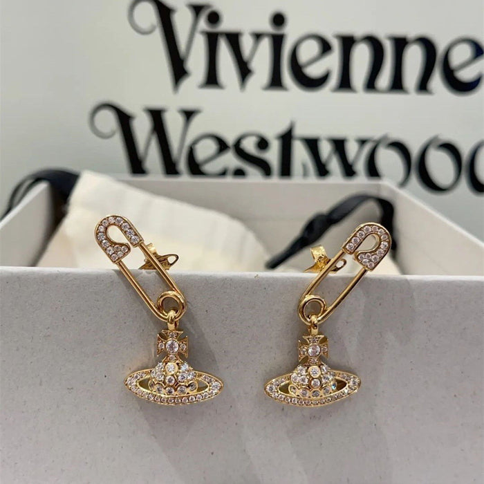 Wholesale Diamond-encrusted Saturn-shaped stud earrings