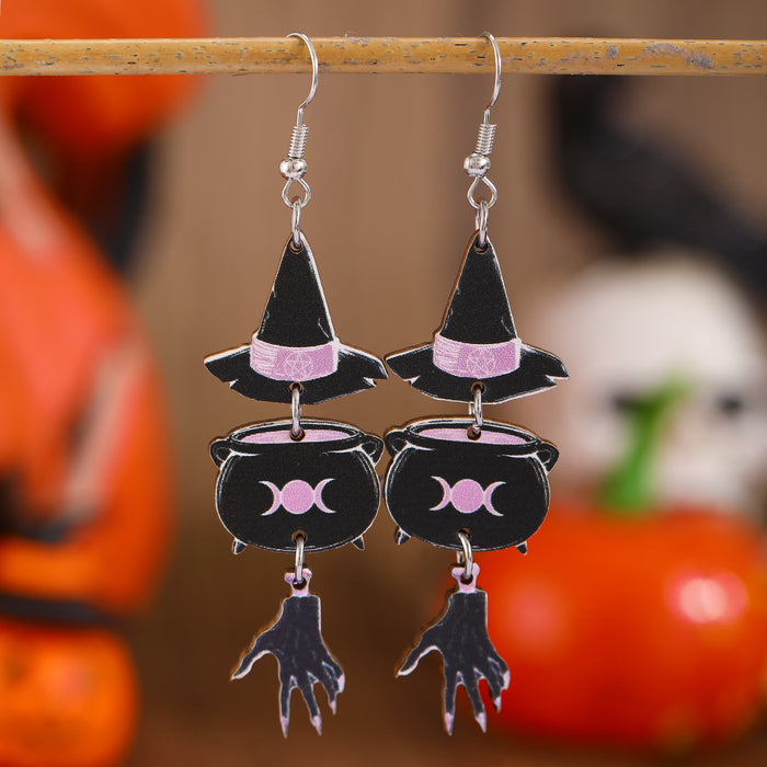 Wholesale Wooden Printed Color Pumpkin Skull Ghost  Gift Creative ing Women' s Earrings