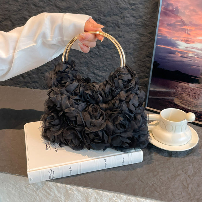Wholesale Trendy Flower Evening Bag with Metal Ring Handle Small Clutch