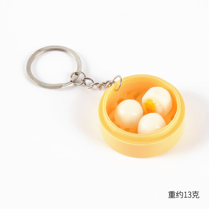 Wholesale Stylish Dim Sum Steamer Basket Keychain PVC Food Charm Car Key Accessory Gift MOQ≥3