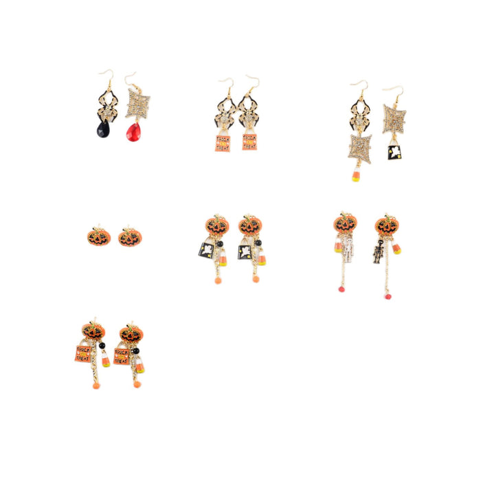 Wholesale Electroplated Zinc Alloy  Earrings Pumpkin Skull Ghost Face Tassel Zircon For Boutique Resale
