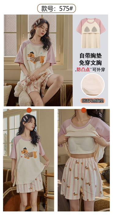Wholesale Cotton pajamas, short sleeved shorts, cartoon casual, comfortable, cool, and can be worn as cute home clothes