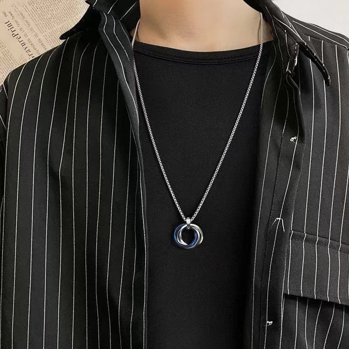 Wholesale Three ring ring necklace pendant personalized pendant sweater chain jewelry titanium steel pendant accessories