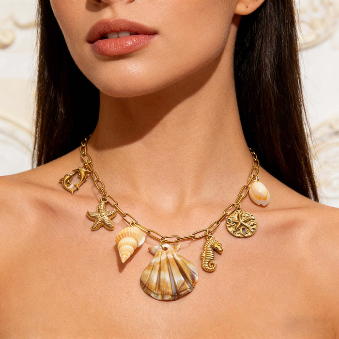 Wholesale Seashell and Starfish Clavicle Choker Necklace