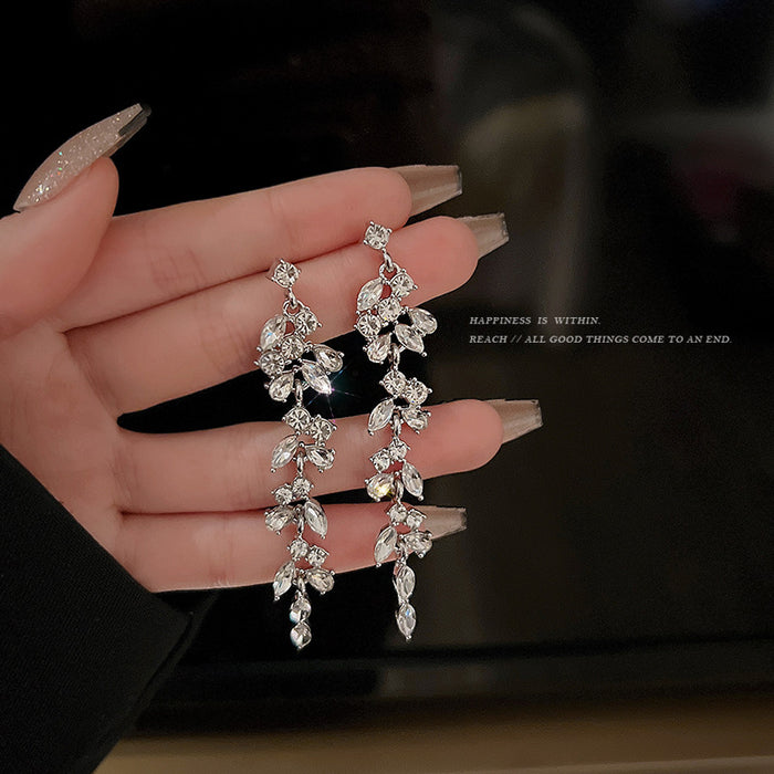 Wholesale Wheat ear long tassel full diamond earrings female