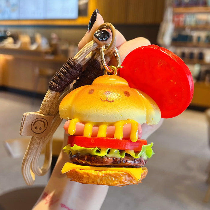 Wholesale Trendy Simulated Puppy Burger PVC Keychain Pendant Food Charm For Bags