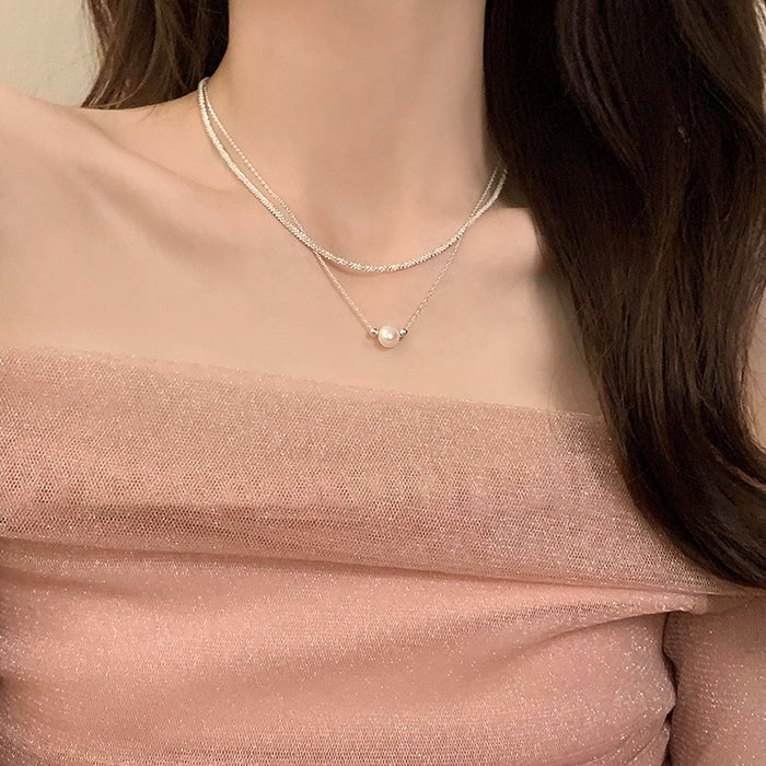 Wholesale  Double Layer Stacked Pearl Necklace Women's Elegant Niche Necklace Clavicle Chain