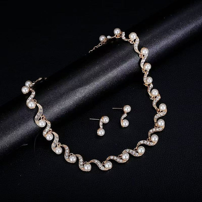 Wholesale Imitation pearl S-shaped jewelry necklace and earrings