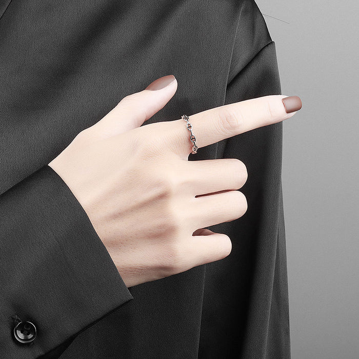 Wholesale Modern Geometric Chain Hollow Open Ring For Women White Gold Finish Adjustable Fashion Accessory