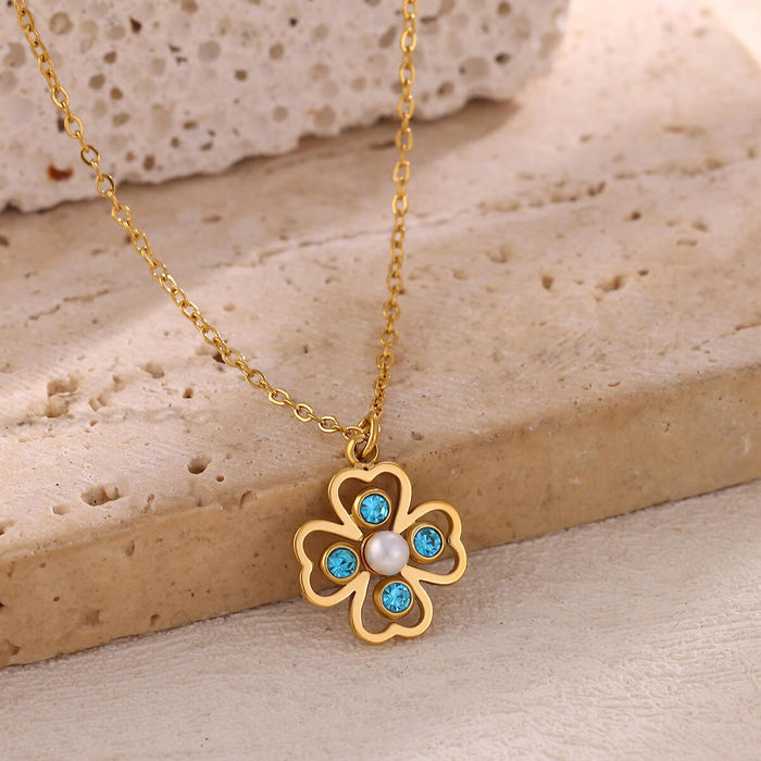 Wholesale Four-Leaf Clover Necklace, Stainless Steel Chain, Elegant Women' s Jewelryw