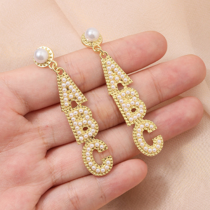 Wholesale  Studs Imitation Pearl Niche Design Pearl English ABC