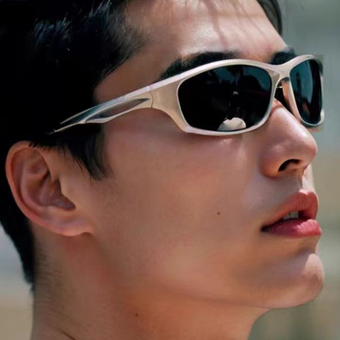 Wholesale Futuristic silver Sunglasses Men's Trendy Brand Cycling Sunglasses