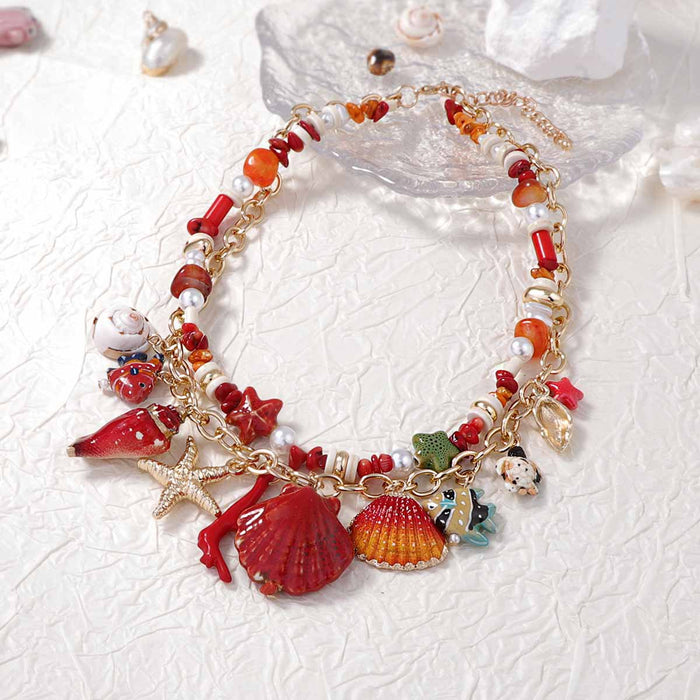 Wholesale Fresh Scallop Conch Pendant Double Layer Stacked Necklace