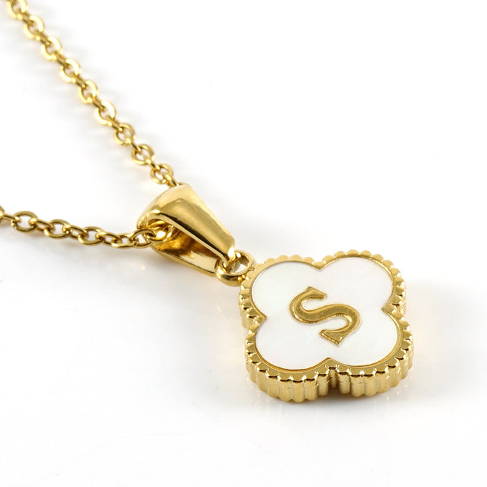 Wholesale Shell Letter Four Leaf Clover Pendant 18K Gold Stainless Steel Necklace JDC-NE-ZhongX005