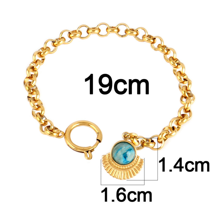 Wholesale Vintage stainless steel natural stone pendant bracelet,  simple and multi-element turquoise bracelet