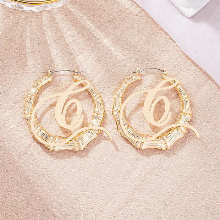 Wholesale Earrings Alloy Bamboo Geometric Letters MOQ≥2 JDC-ES-OuZ004