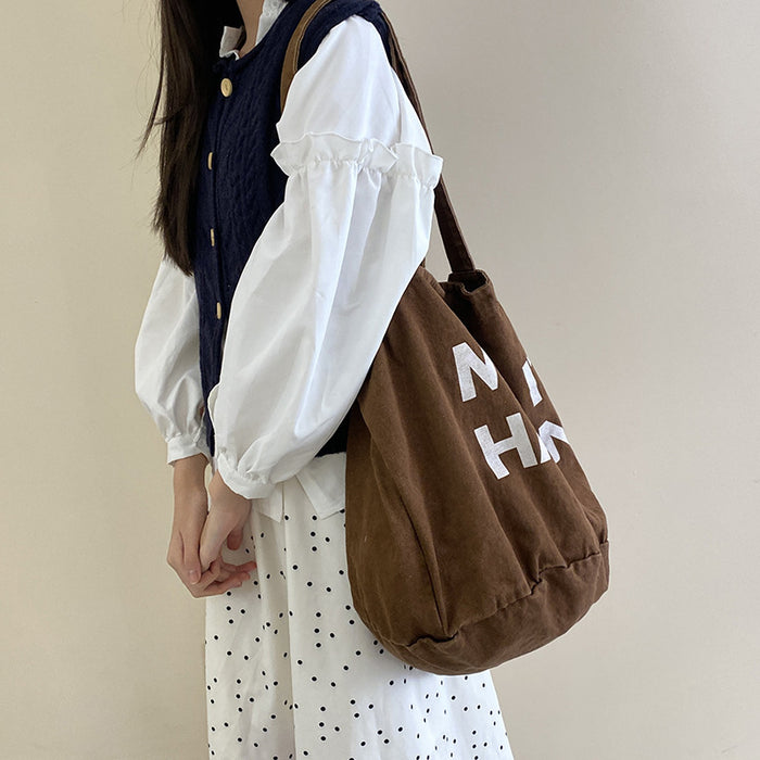 Wholesale Fashionable printed letter shoulder bag, casual versatile denim tote bag, large capacity canvas bag