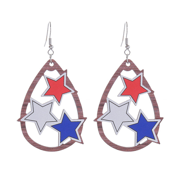 Wholesale Hollow Wooden Independence Day Earrings JDC-ES-ChouTteng017