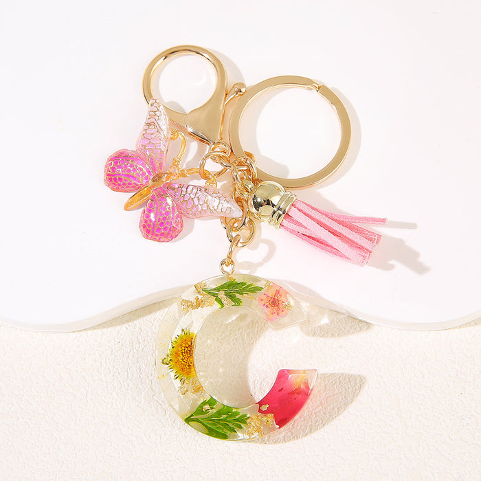 Wholesale Glue Dried Flower English 26 Letter Keychain Daisy Petal Letter Keychain  Pendant
